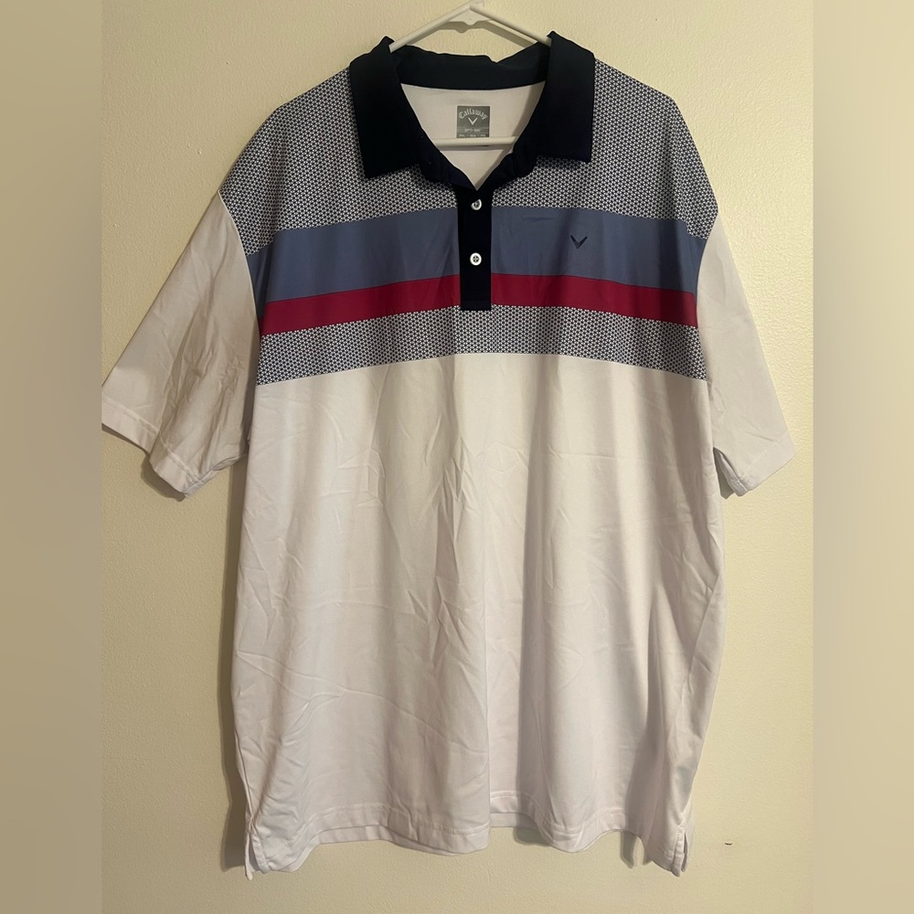 Callaway Golf Polo Men’s Size XL White Color Block SMALL FLAW